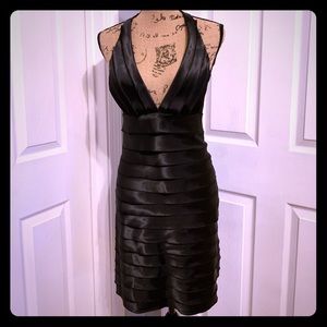 Silky, black, halter dress
